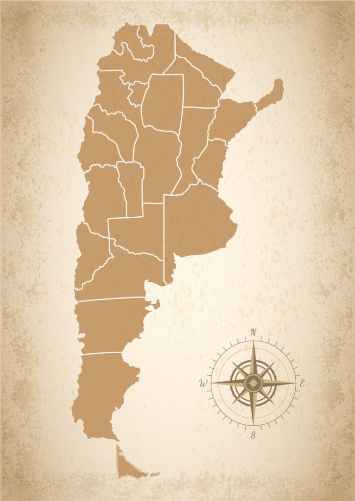 Mapa estilo vintage antiguo de Argentina