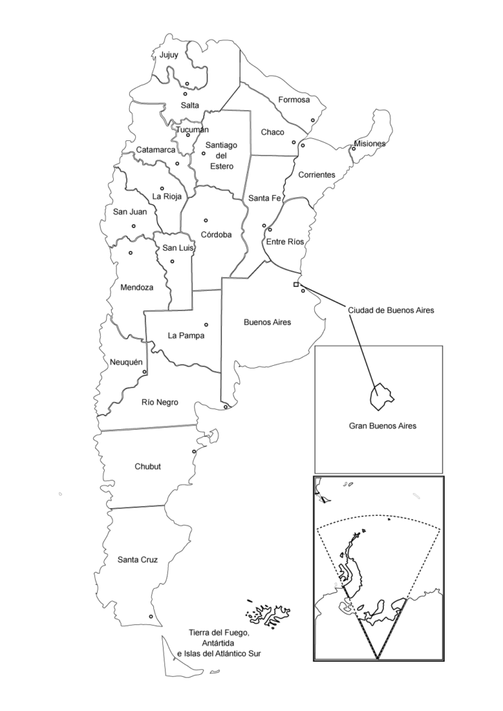 mapa en blanco con nombres de Argentina