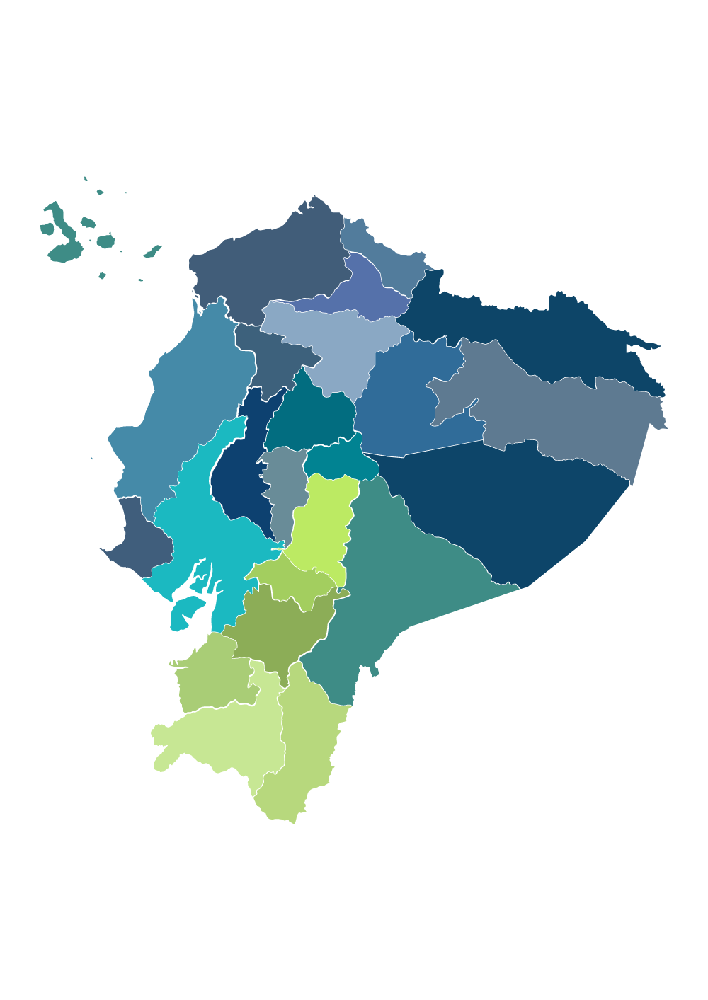 Mapa de Ecuador color azul con Provincias