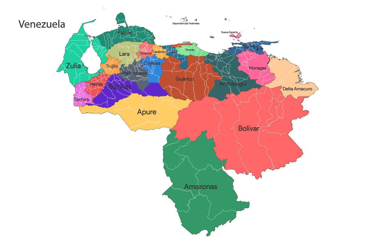 Mapa de Venezuela con nombres de Estados