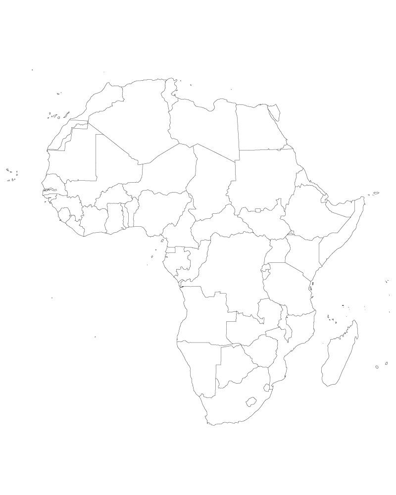 mapa de África en blanco sin nombres