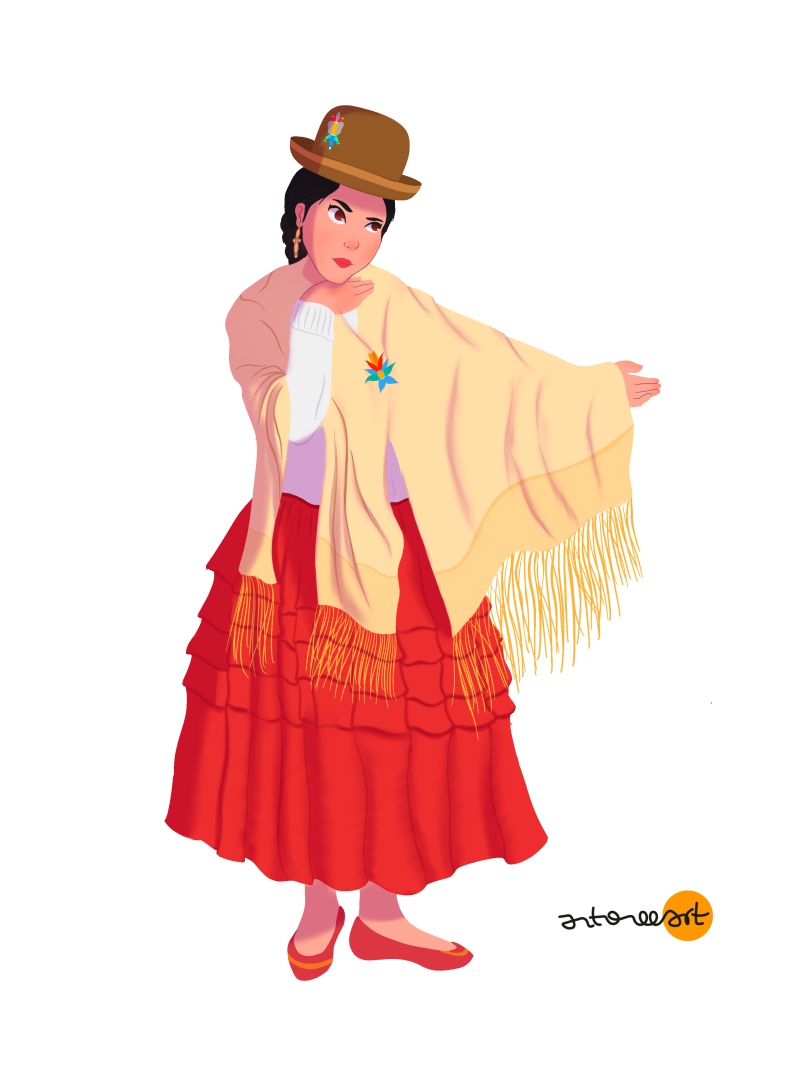 Ilustración digital cholita Bolivia