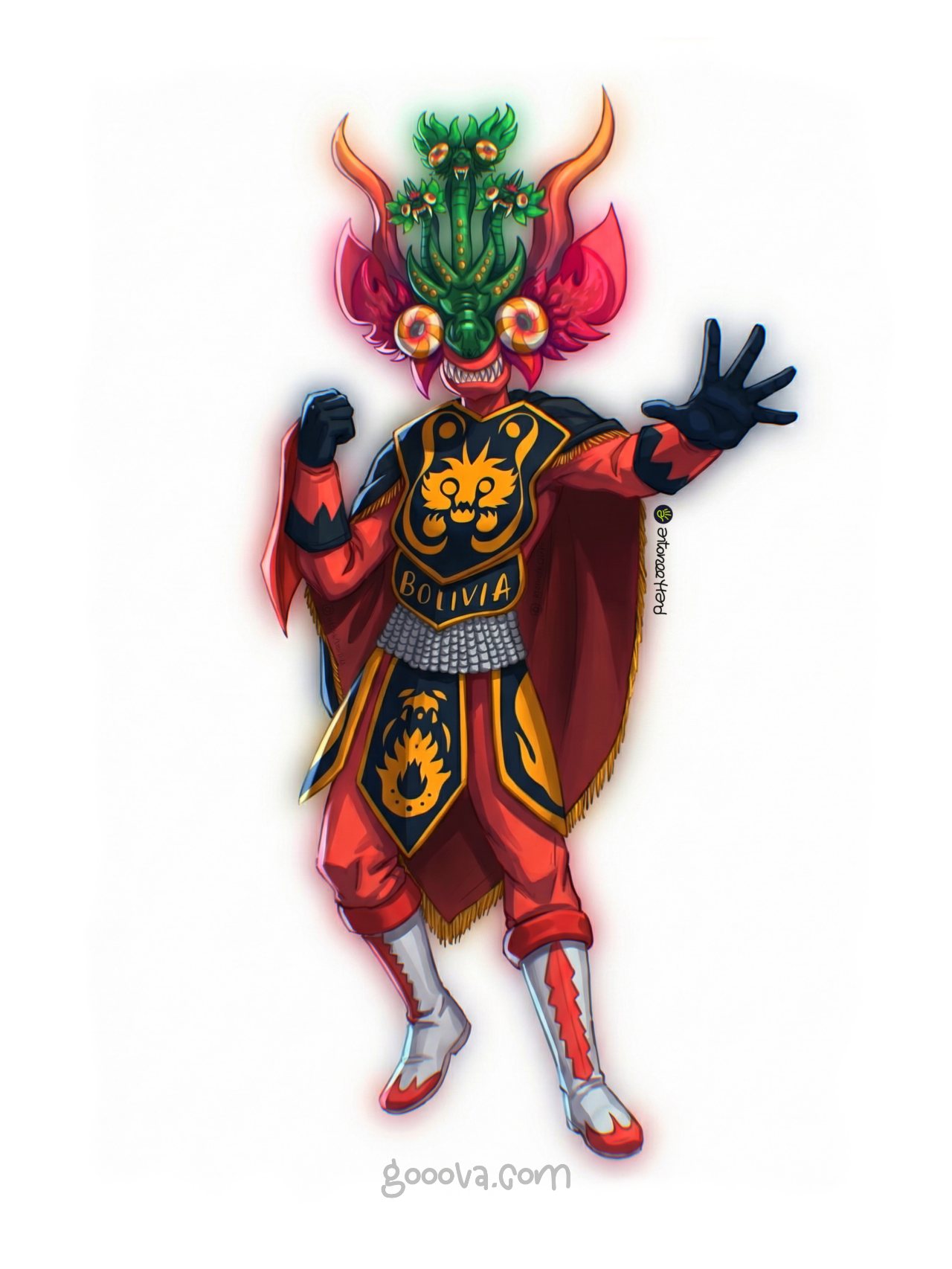 Diablada boliviana con un estilo de superhéroe