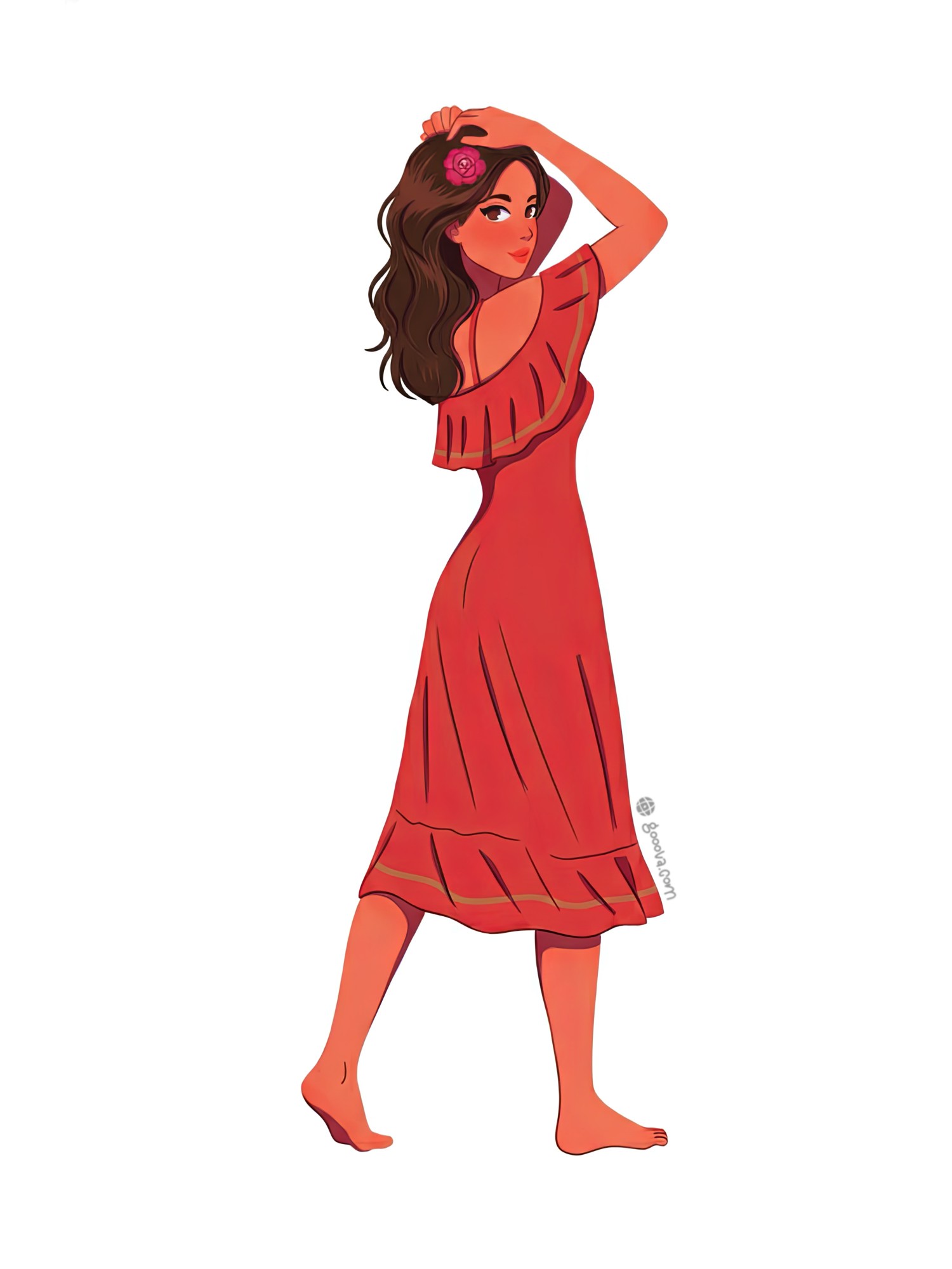 Pareja de Taquirari, mujer con vestido rojo.