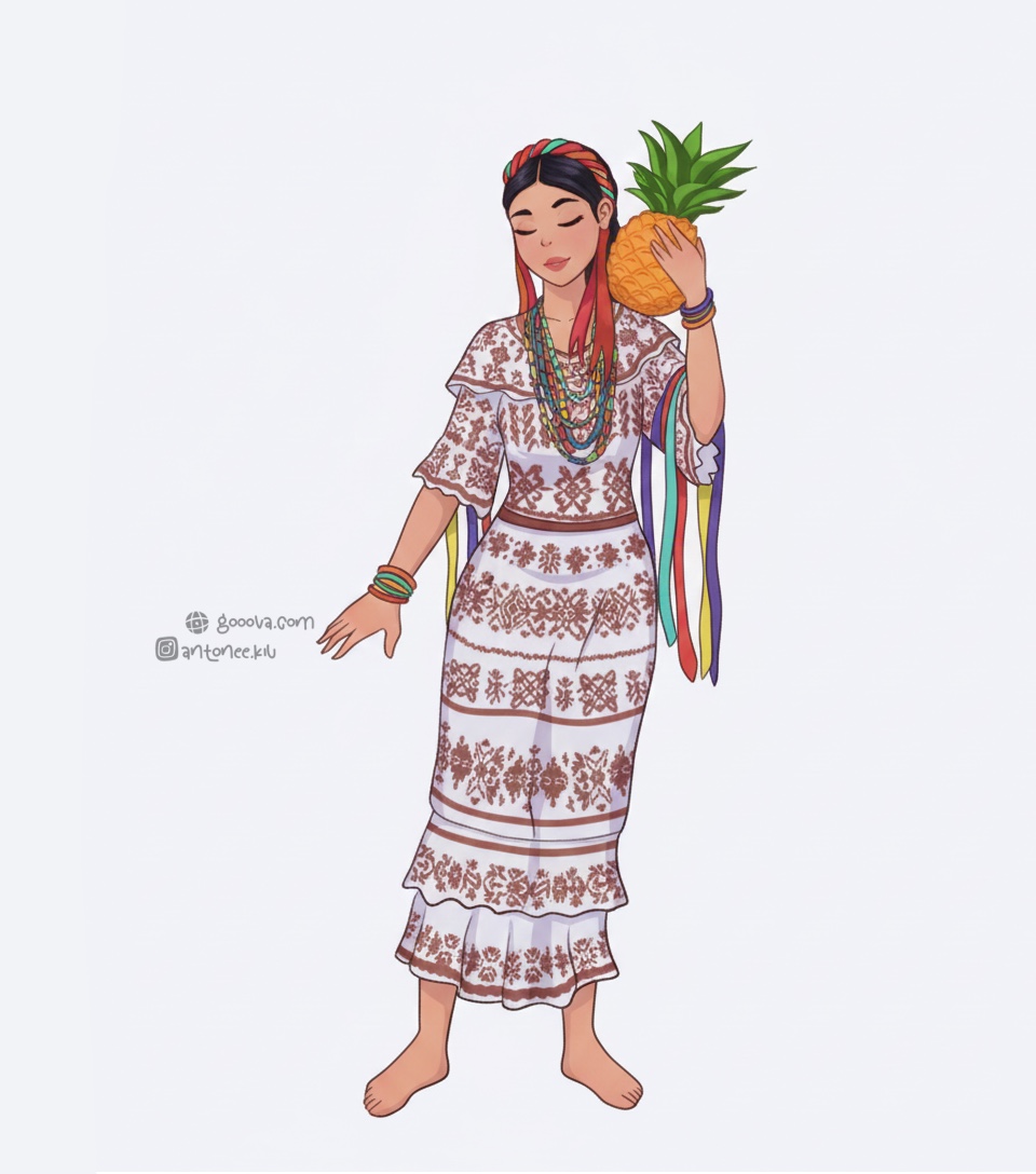 Danza Flor de Piña con vestido blanco