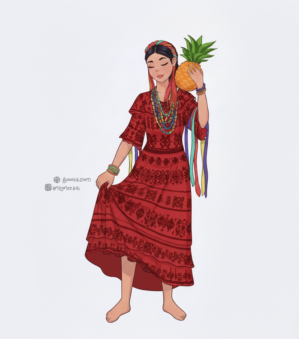 Flor de Piña con vestido rojo