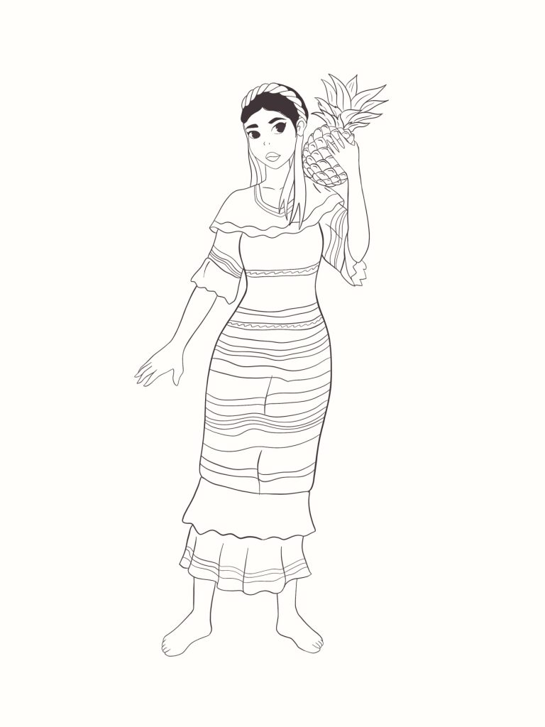 Flor de Piña, danza de México para dibujar y colorear - Gooova Studio