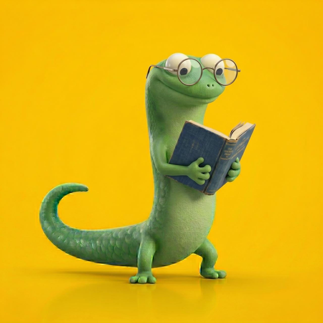 Lagartija leyendo libro
