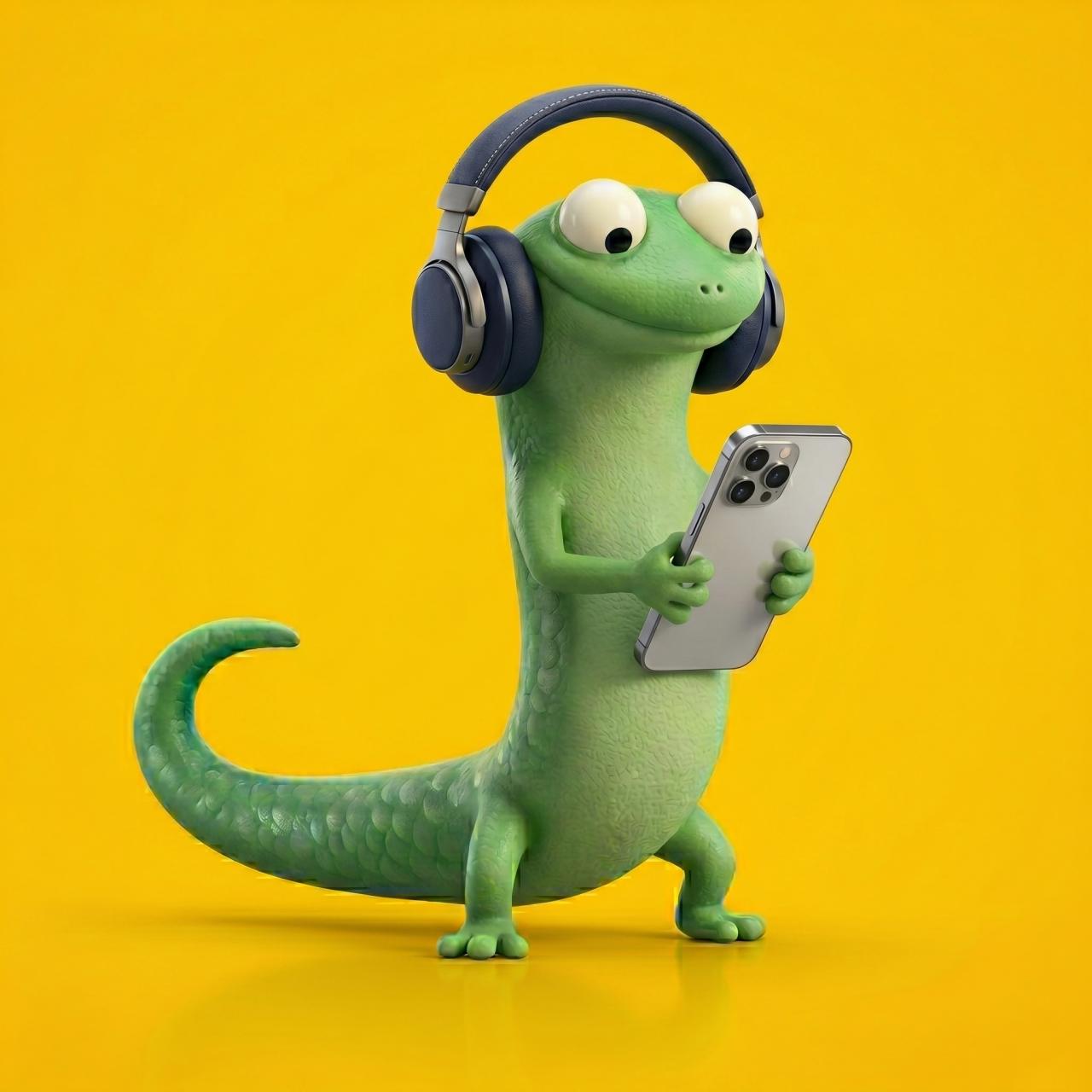 Lagartija escuchando música